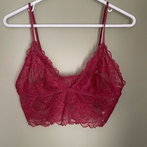 Intimately By Free People Elegant Lace Bralette in Rich Red Sz Lg